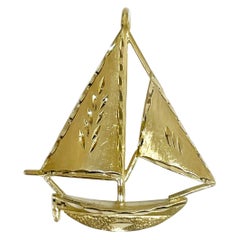 Yellow Gold Diamond-Cut Sail Boat Pendant