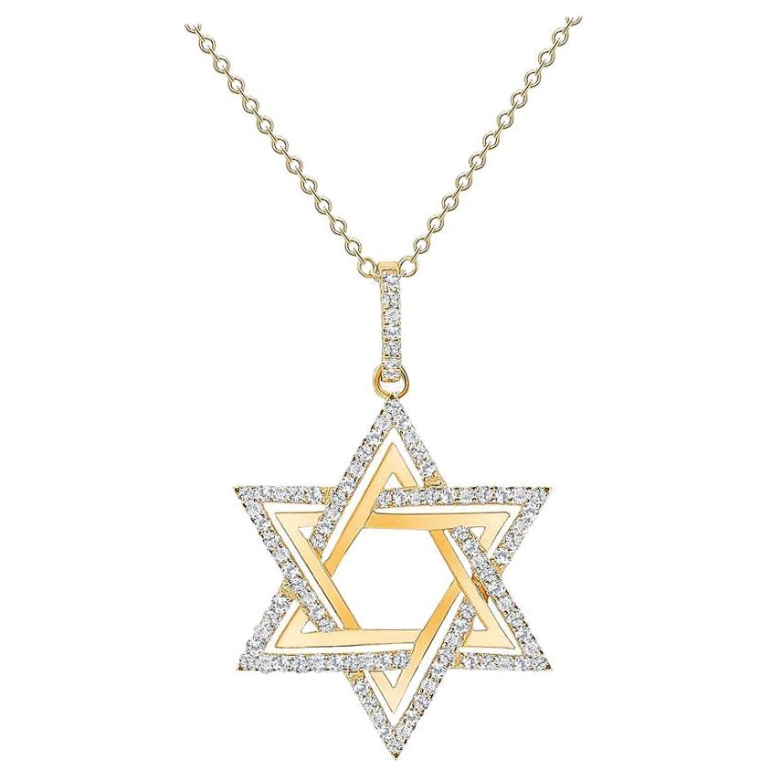 14k Yellow Gold 1 Carat Total Round Diamond Star of David Necklace For Sale