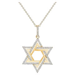 14k Yellow Gold 1 Carat Total Round Diamond Star of David Necklace