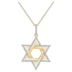 Collana Stella di David in oro giallo 14k con diamante rotondo da 2 carati totali