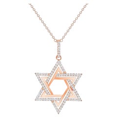 14k Rose Gold 1 Carat Total Round Diamond Star of David Necklace