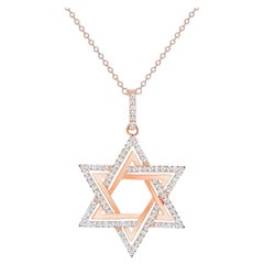 22 Inches 14k Rose Gold 1 Carat Total Round Diamond Star of David Necklace