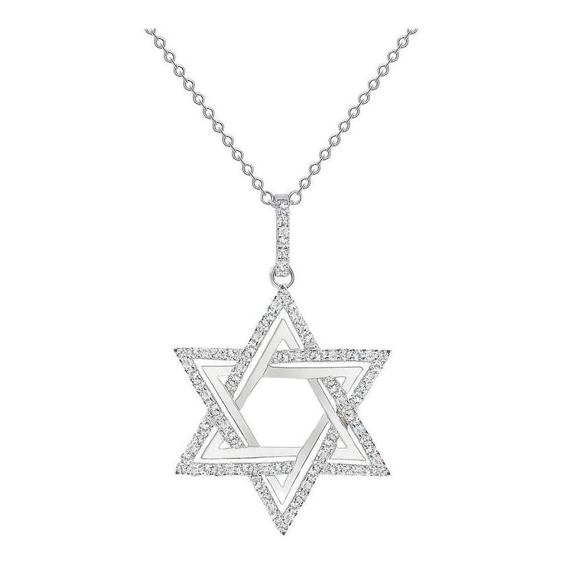 14k White Gold 1 Carat Total Round Diamond Star of David Necklace For Sale