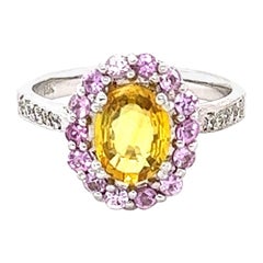 2.02 Carat Yellow Sapphire Pink Sapphire Diamond 14 Karat White Gold Ring