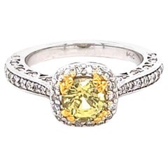 1.62 Carat Yellow Sapphire Diamond Ring 14 Karat White Gold