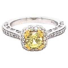 Bague en or blanc 14 carats avec saphir jaune 1,62 carat et diamants