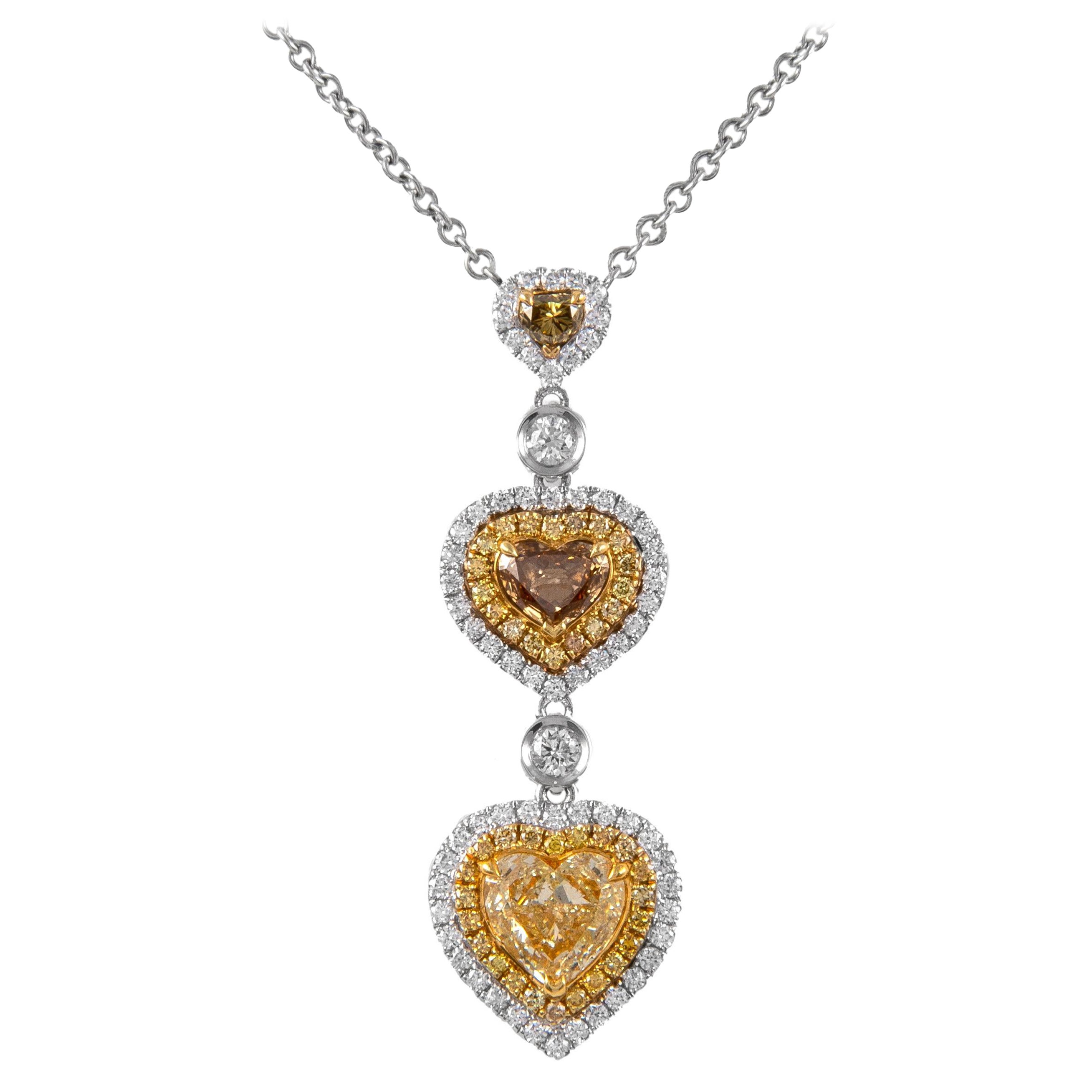 Alexander 3,54 Karat Ausgefallene Farbe Diamant-Tropfen-Halskette 18k Weiß- und Gelbgold im Angebot