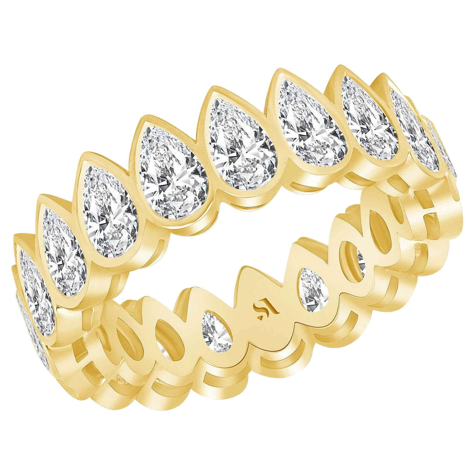 For Sale:  Pear shape Diamond 18k Gold Bezel Set Eternity Band, Full Eternity Wedding Band