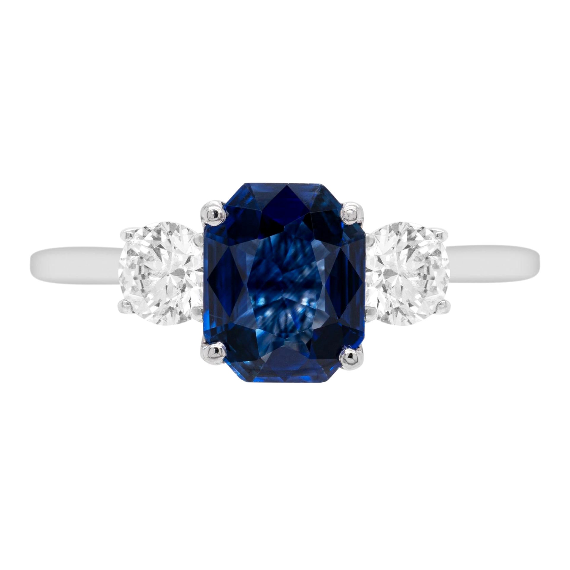 3.32 Carat Oval Sapphire and Diamond 3-Stone Ring at 1stDibs