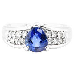 1.82 Carat Natural Pear-Shape Blue Sapphire and Diamond Ring Set in Platinum