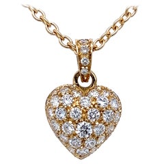 Vintage Cartier Original 1990 White Diamond 18 Karat Yellow Gold Heart Pendant Necklace