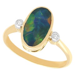 Antique 1.35ct Black Opal and Diamond Cocktail Ring in 18ct Yellow Gold