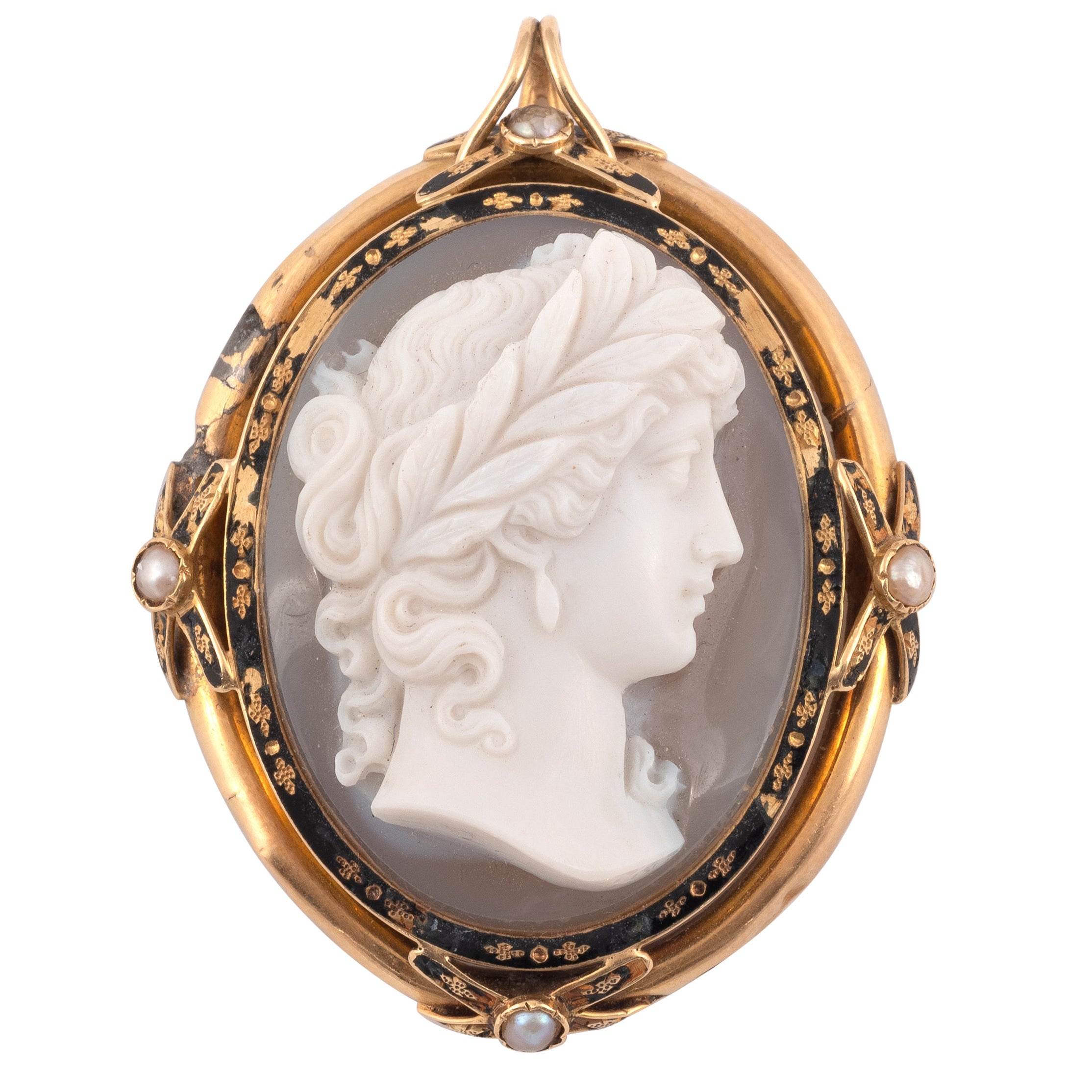 Antique French Agate Cameo Pendant For Sale