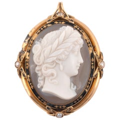 Antique French Agate Cameo Pendant