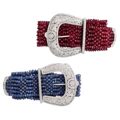 Pair of Diamond Ruby and Sapphire Bracelets