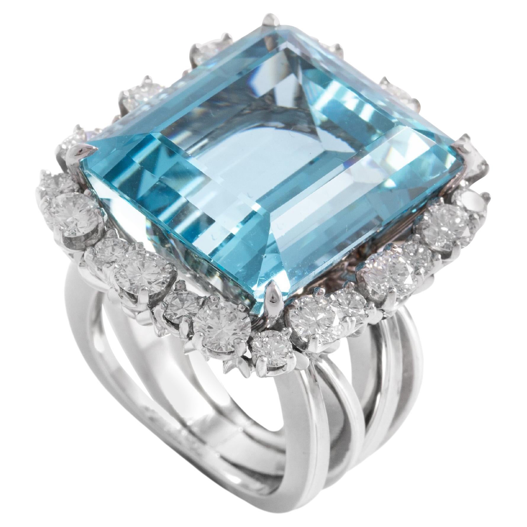 Aquamarine Diamond Ring For Sale