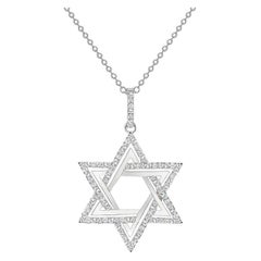 16 Inches 14k White Gold 2 Carat Total Round Diamond Star of David Necklace