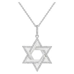 20 Inches 14k White Gold 2 Carat Total Round Diamond Star of David Necklace