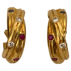 Cartier Constellation 18kt Yellow Gold, Ruby, Sapphire and Diamond Earrings