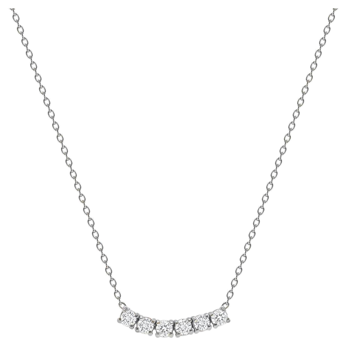 14k White Gold 0.25 Carat Petite Round Diamond Six Stone Curved Necklace