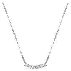 14k White Gold 0.25 Carat Petite Round Diamond Six Stone Curved Necklace