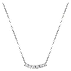14k White Gold 0.25 Carat Petite Round Diamond Six Stone Curved Necklace