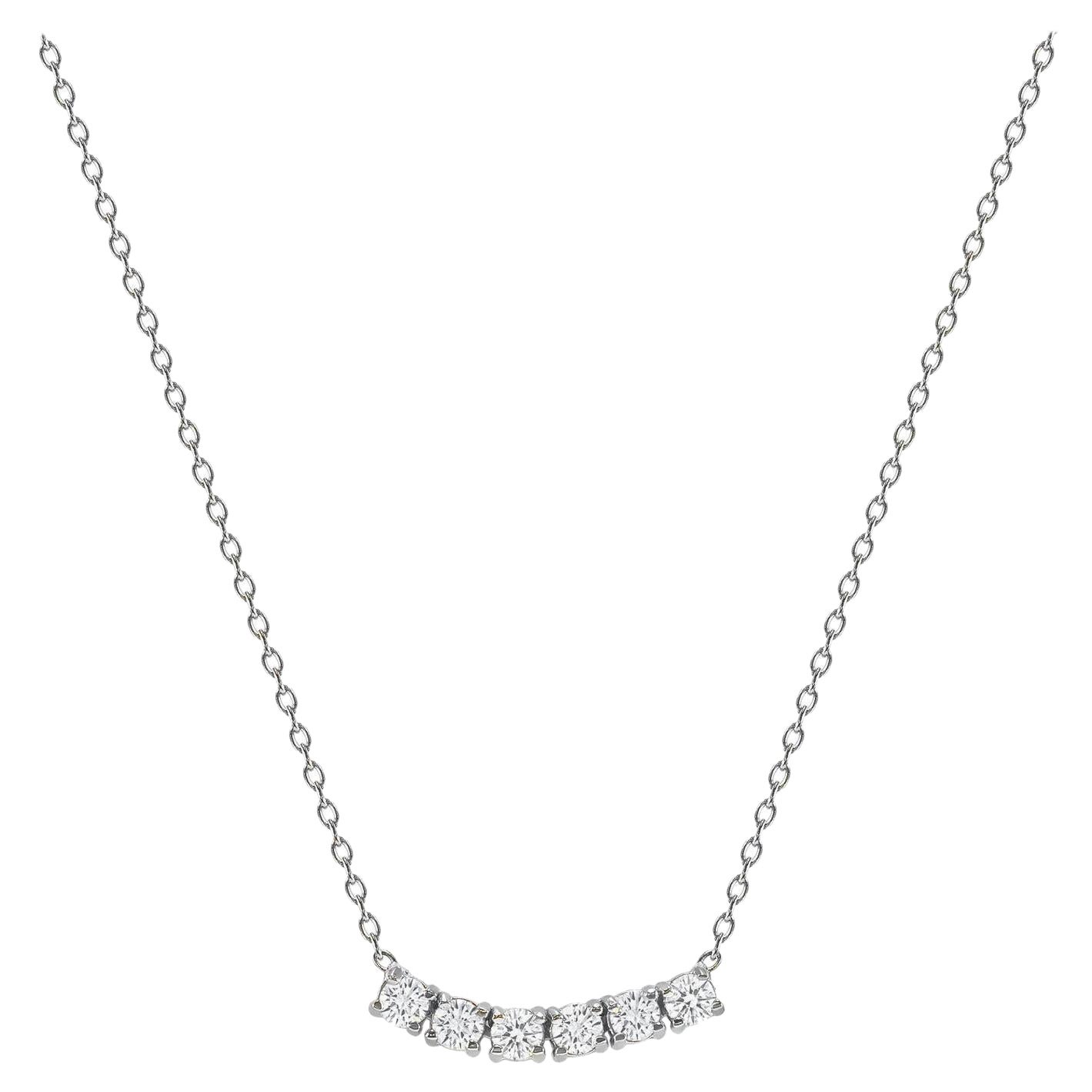 14k White Gold 0.50 Carat Petite Round Diamond Six Stone Curved Necklace For Sale
