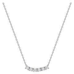 14k White Gold 0.50 Carat Petite Round Diamond Six Stone Curved Necklace