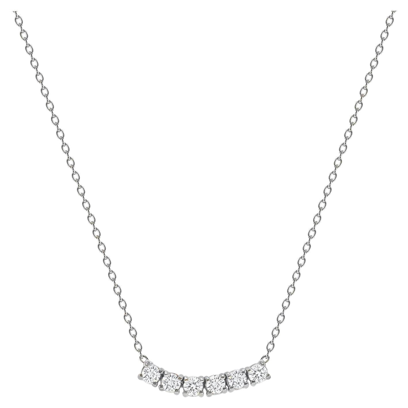14k White Gold 0.50 Carat Petite Round Diamond Six Stone Curved Necklace