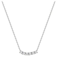 14k White Gold 0.75 Carat Petite Round Diamond Six Stone Curved Necklace