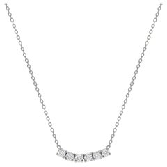 14k White Gold 1 Carat Petite Round Diamond Six Stone Curved Necklace