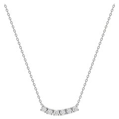 14k White Gold 1.5 Carat Petite Round Diamond Six Stone Curved Necklace