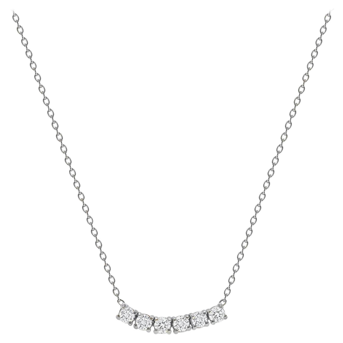 14k White Gold 2 Carat Petite Round Diamond Six Stone Curved Necklace For Sale