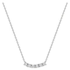 14k White Gold 2 Carat Petite Round Diamond Six Stone Curved Necklace