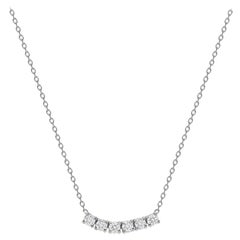 14k White Gold 2 Carat Petite Round Diamond Six Stone Curved Necklace