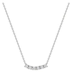 14k White Gold 2 Carat Petite Round Diamond Six Stone Curved Necklace