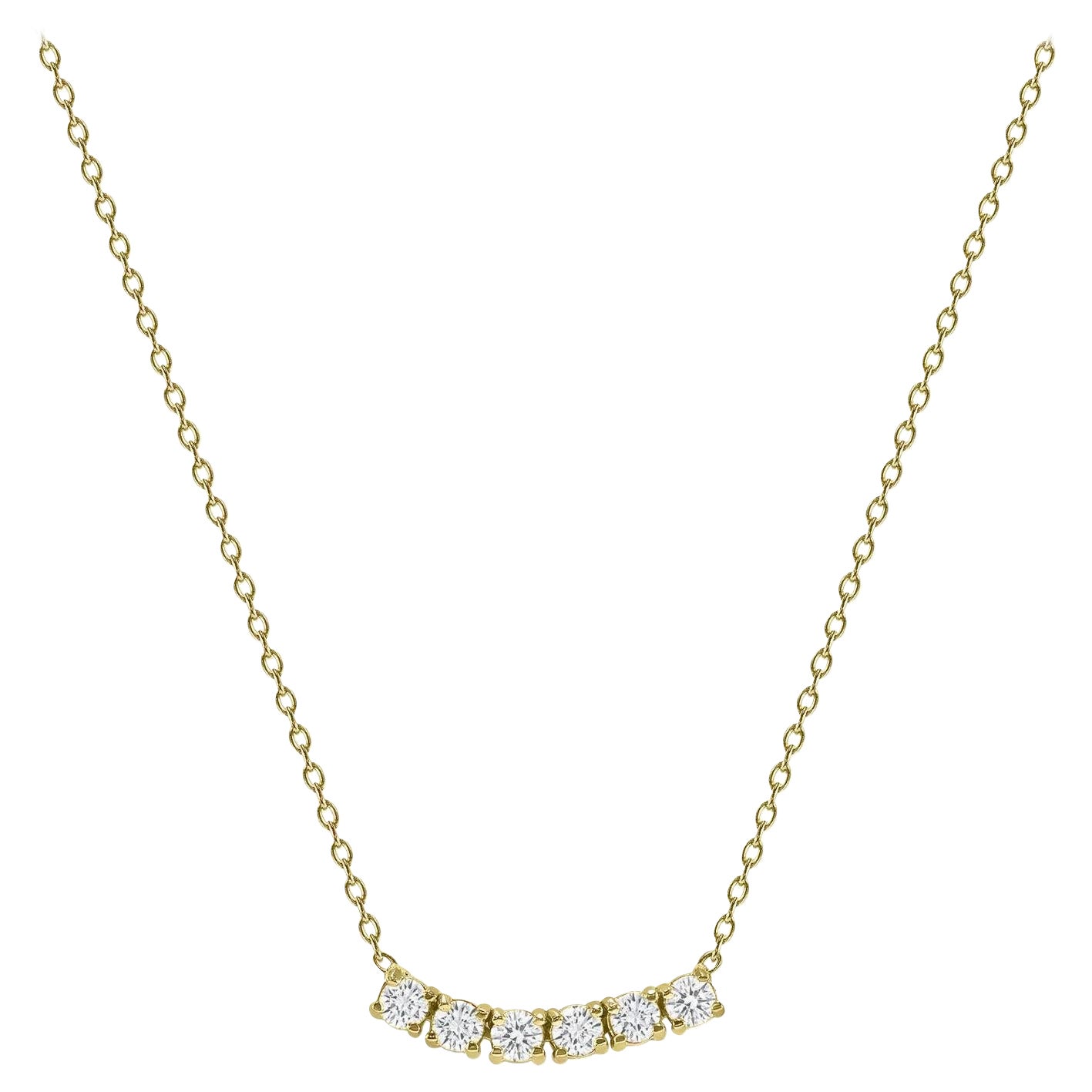 14k Yellow Gold 0.25 Carat Petite Round Diamond Six Stone Curved Necklace For Sale