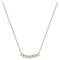 14k Yellow Gold 0.25 Carat Petite Round Diamond Six Stone Curved Necklace