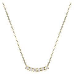 14k Yellow Gold 0.25 Carat Petite Round Diamond Six Stone Curved Necklace