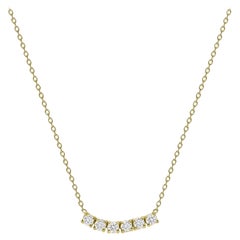 14k Yellow Gold 0.50 Carat Petite Round Diamond Six Stone Curved Necklace