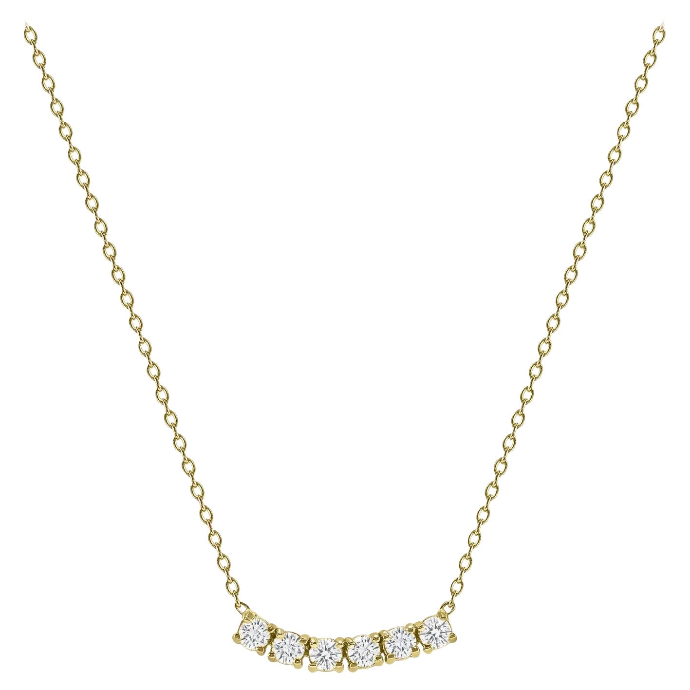 14k Yellow Gold 0.50 Carat Petite Round Diamond Six Stone Curved Necklace For Sale