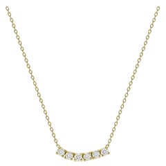 14k Yellow Gold 0.50 Carat Petite Round Diamond Six Stone Curved Necklace