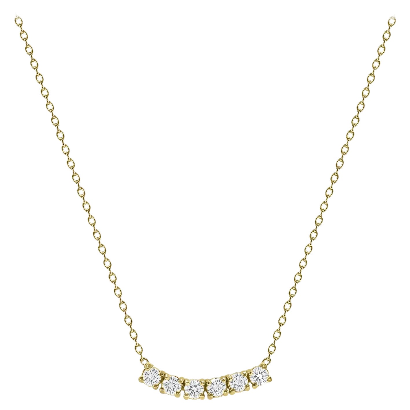 14k Yellow Gold 0.50 Carat Petite Round Diamond Six Stone Curved Necklace For Sale
