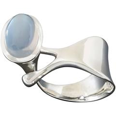 1960s Georg Jensen Torun Bulow Hube Modernist Moonstone Silver Ring Nr.152