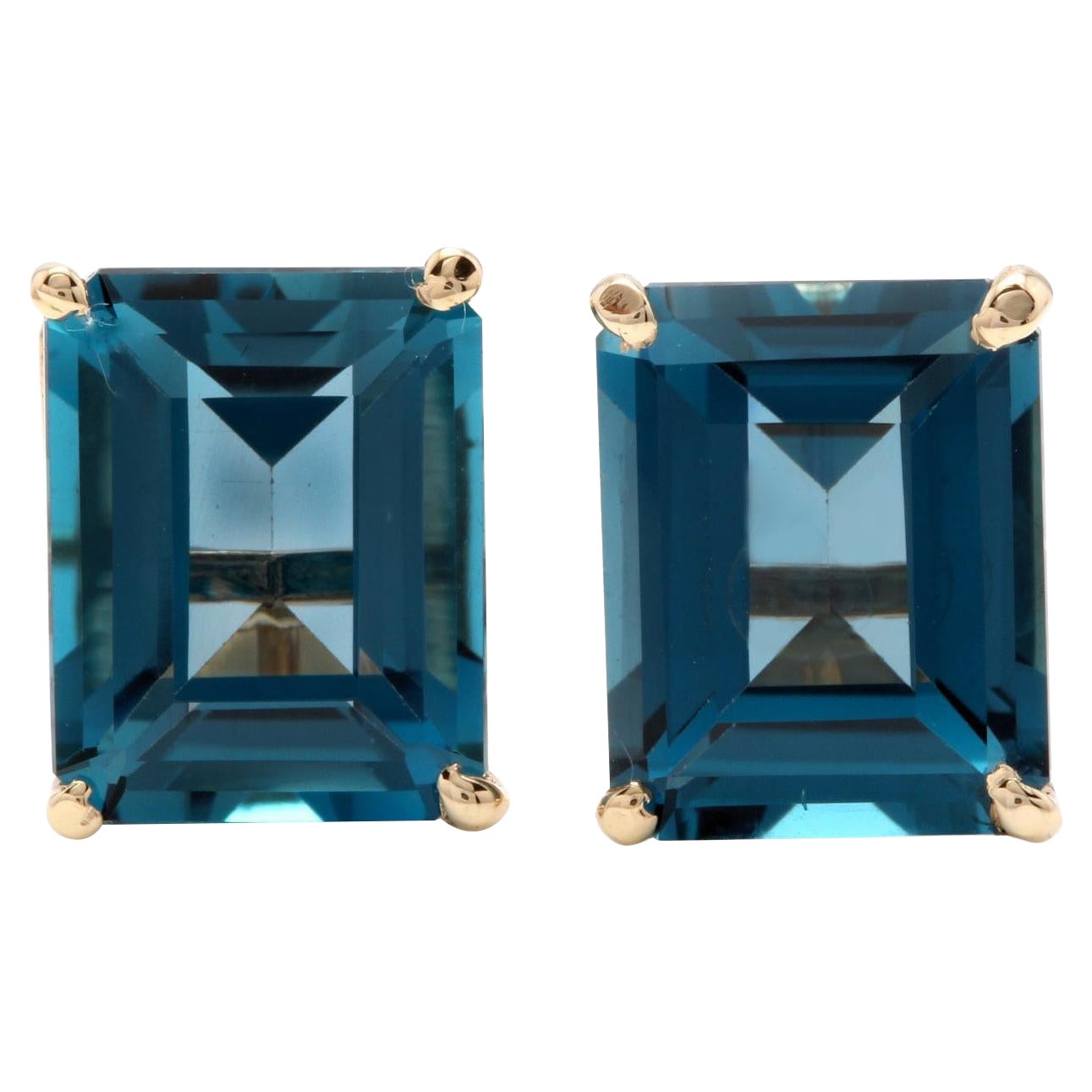 Exquisite 8.00Ct Natural London Blue Topaz 14K Solid Yellow Gold Stud Earrings