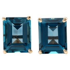 Exquisite 8.00Ct Natural London Blue Topaz 14K Solid Yellow Gold Stud Earrings
