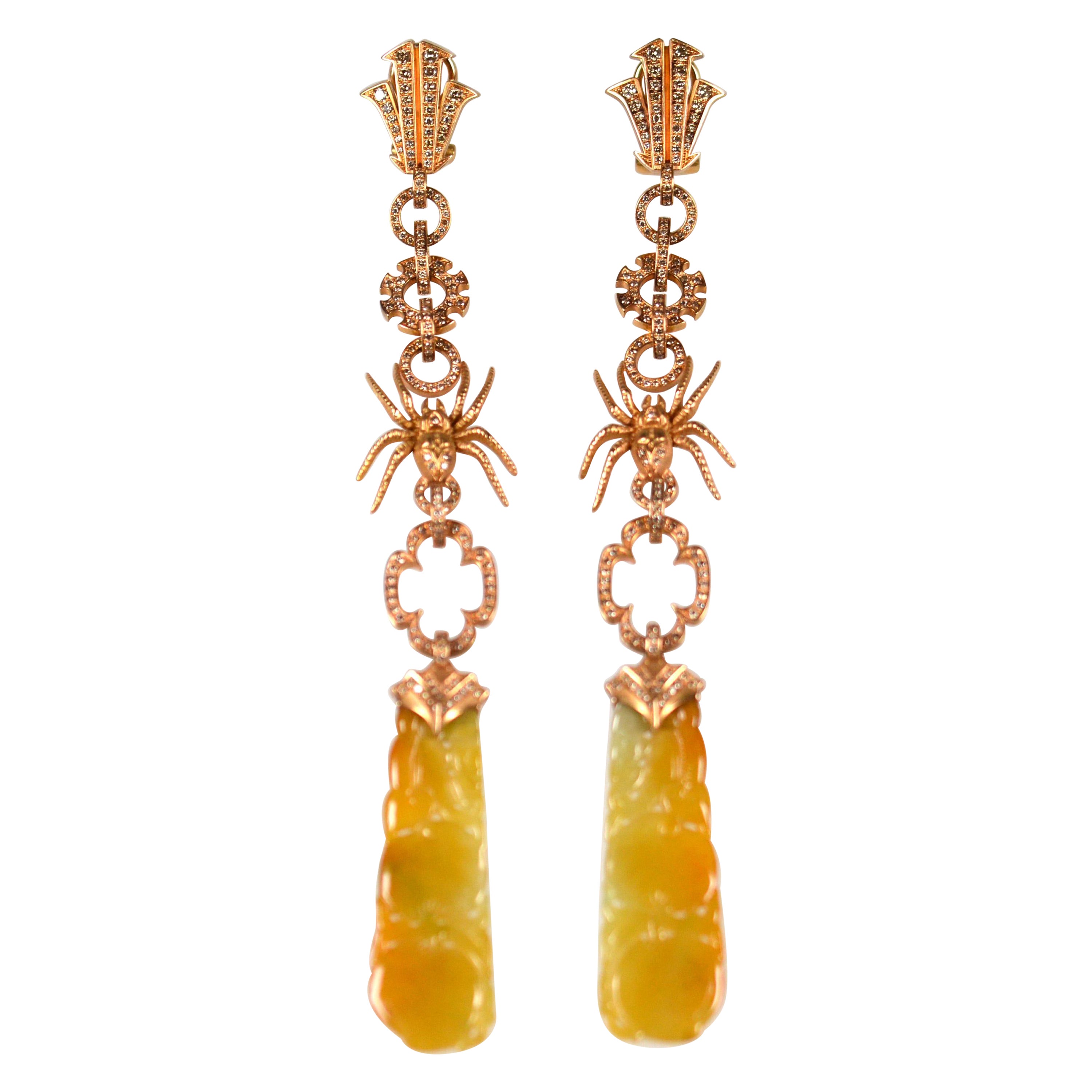 18 Karat Rose Gold Myanmar Jadeite and Diamond Earrings by Christophe Graber For Sale