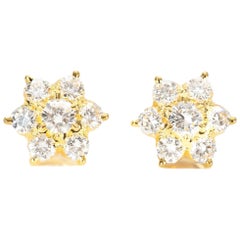 Beautiful 20k Yellow Gold Flower Halo Earrings with 0.55 Ct Natural Diamonds