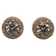 Beautiful 18k Rose Gold Halo Stud Earrings with 0.97 Natural Diamonds