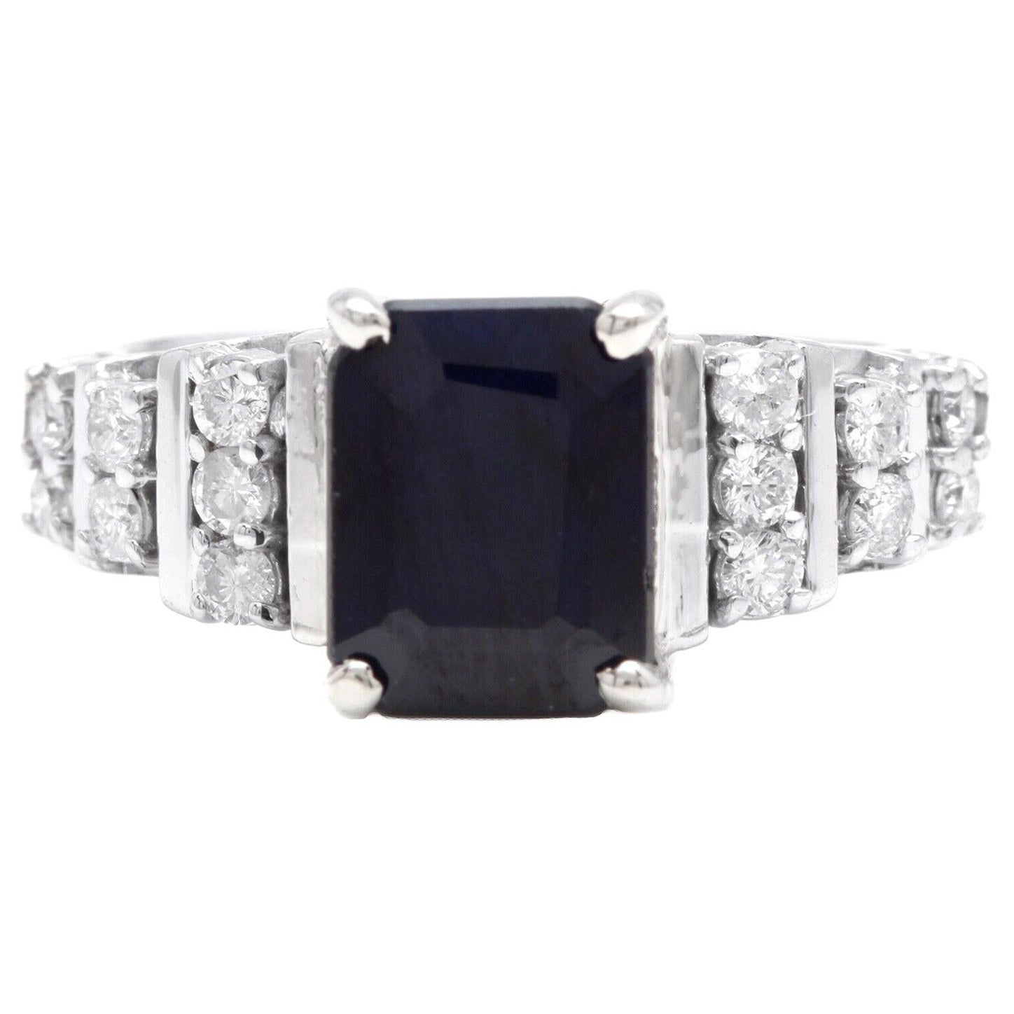 Bague en or blanc massif 14 carats avec saphir bleu naturel de 3,65 carats et diamants naturels